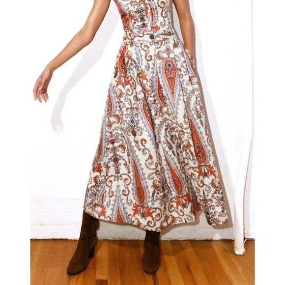 Mara Hoffman Tulay Midi Pleated High-Waisted Paisley Skirt - Picture 1 of 8